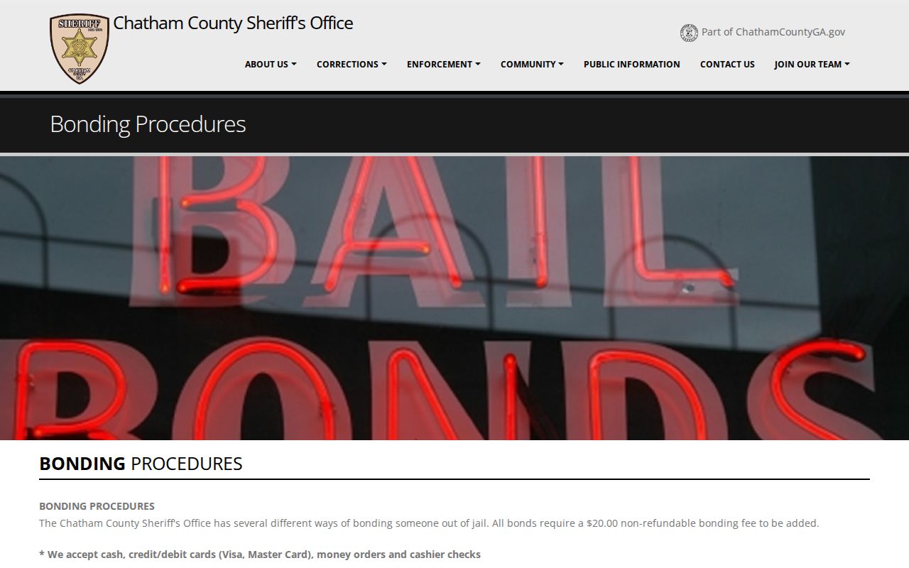 Chatham County Sheriff bonding procedures page