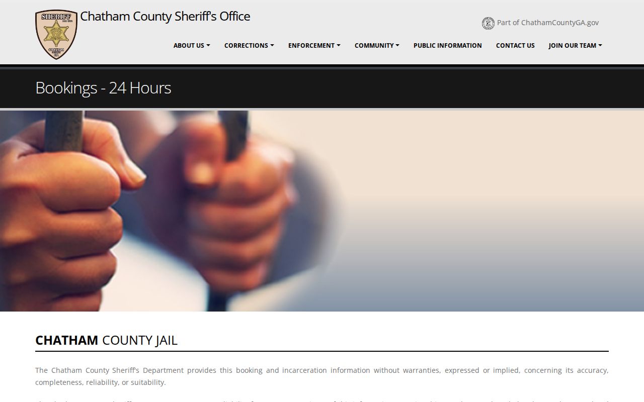 Chatham County Sheriff recent bookings interface and disclaimer