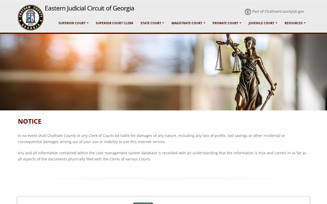 Chatham Courts website navigation for county court records