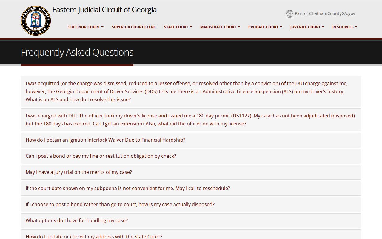 Chatham County State Court official warrant and failure to appear FAQ