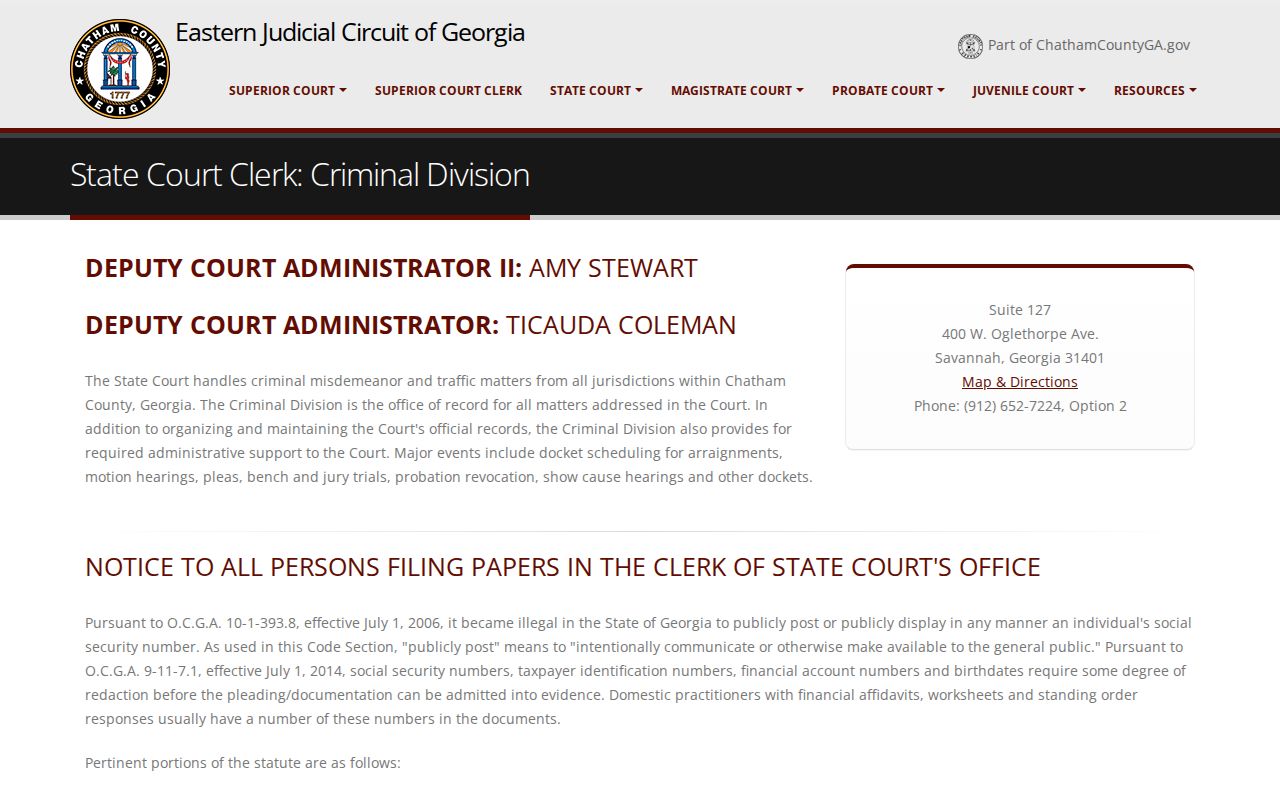 Chatham County State Court Criminal Division records information