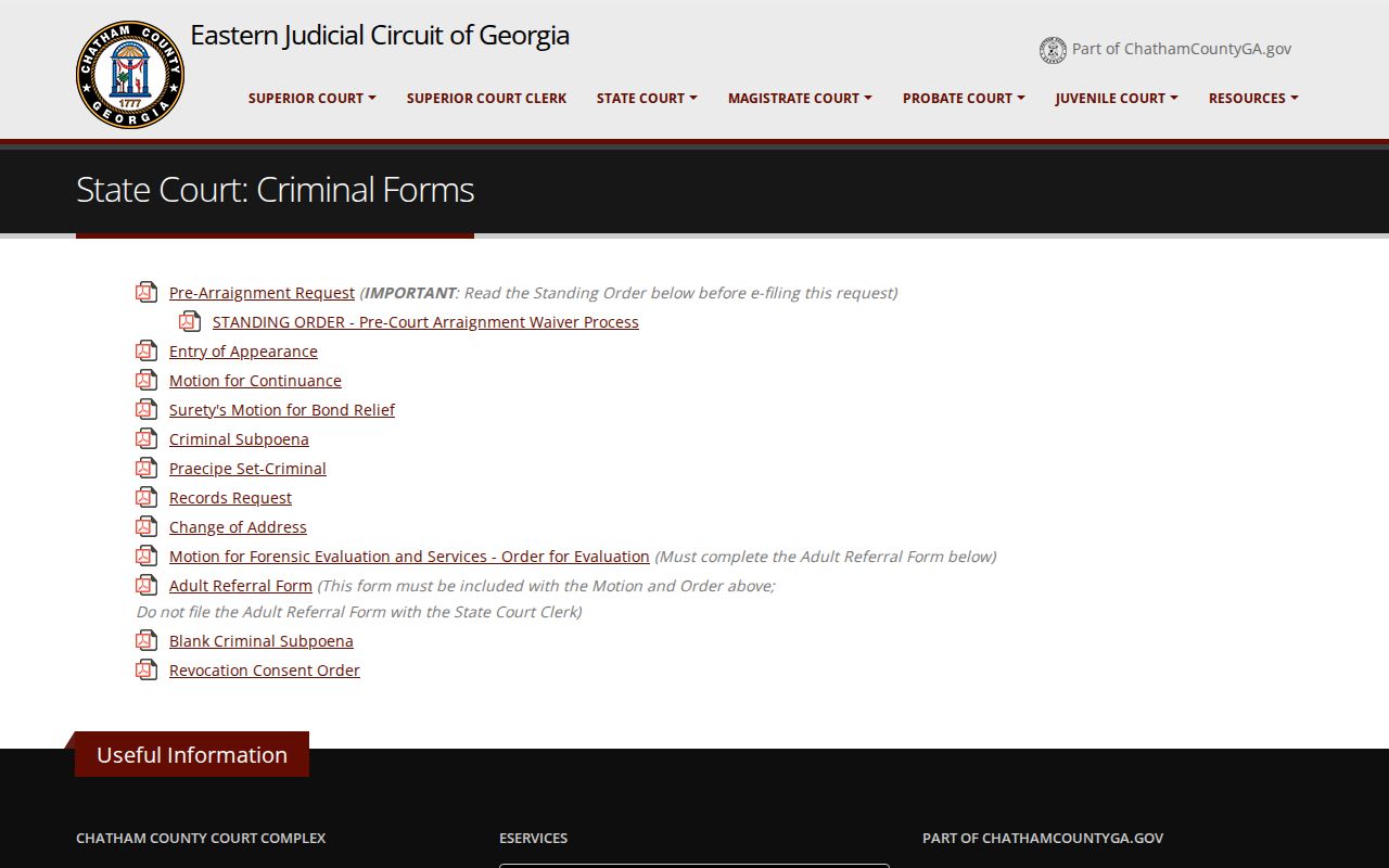 Chatham County State Court criminal forms for warrant and case requests