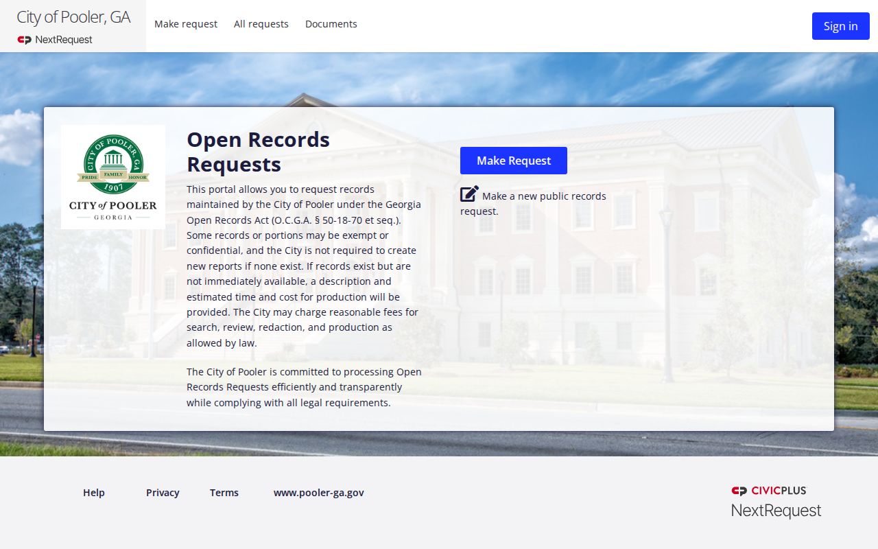 Pooler warrant records NextRequest portal