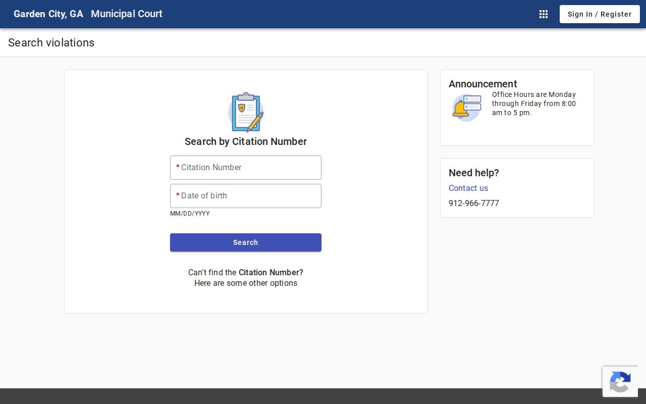 Garden City warrant records citation search interface