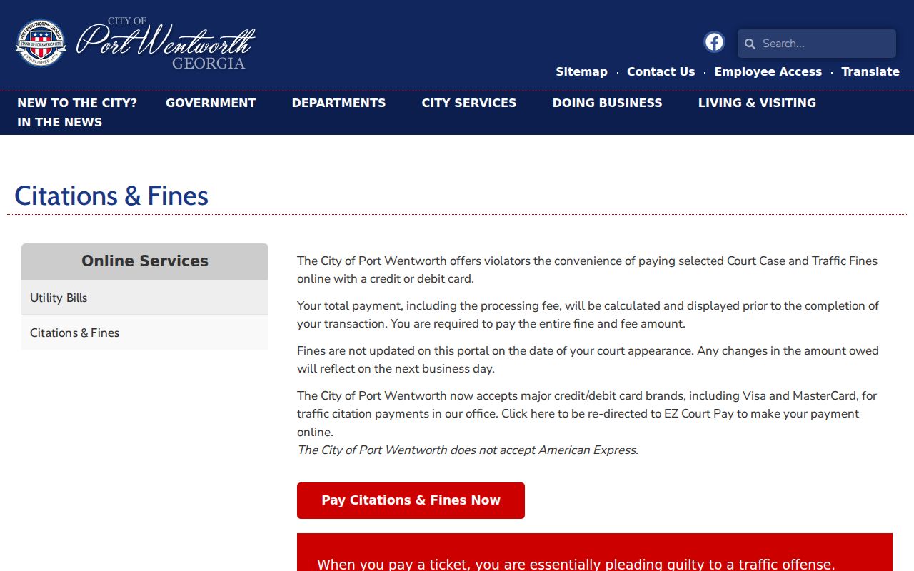 Port Wentworth warrant search fine portal timing